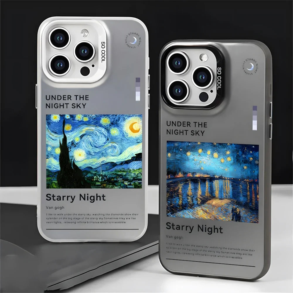 Van Gogh Starry Night Matching Case for iPhone 16 15 11 12 13 14 Pro Max XR 8 Plus Dual Layer Hard IMD Plastic Cover for Couple