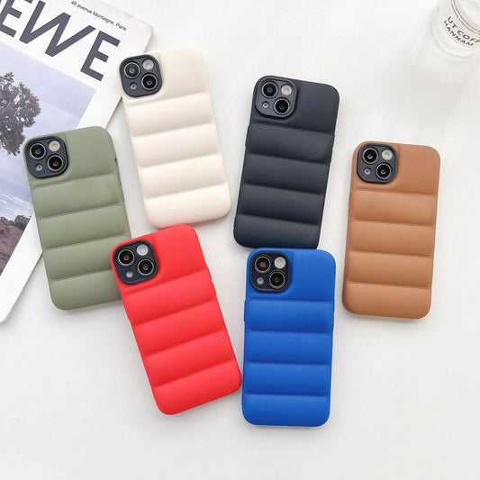 Luxury Candy Color Down Jacket The Puffer Phone Case For iPhone 16 15 14 13 12 11 Pro Mini Xs Max X Xr 8 Puls Soft Leather Cover