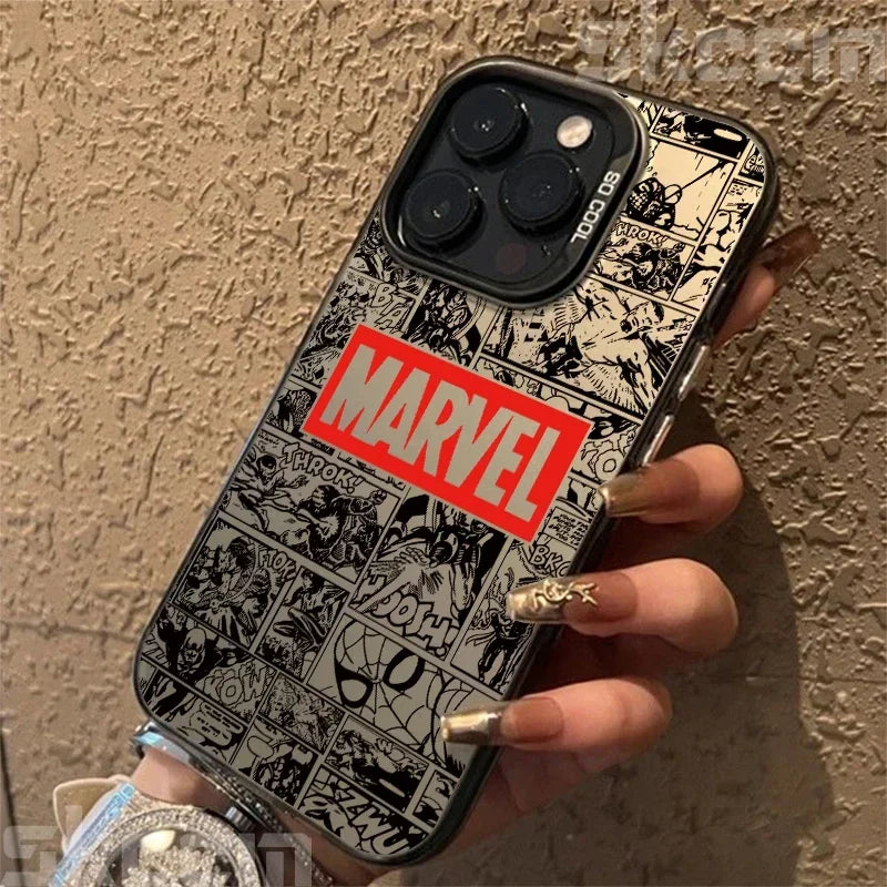 Marvel Logo Phone Case for iPhone 16 Pro Max 14 15 11 12 13 7 8 Plus XR X XS Spiderman Ironman Shockproof IMD Hard Cover