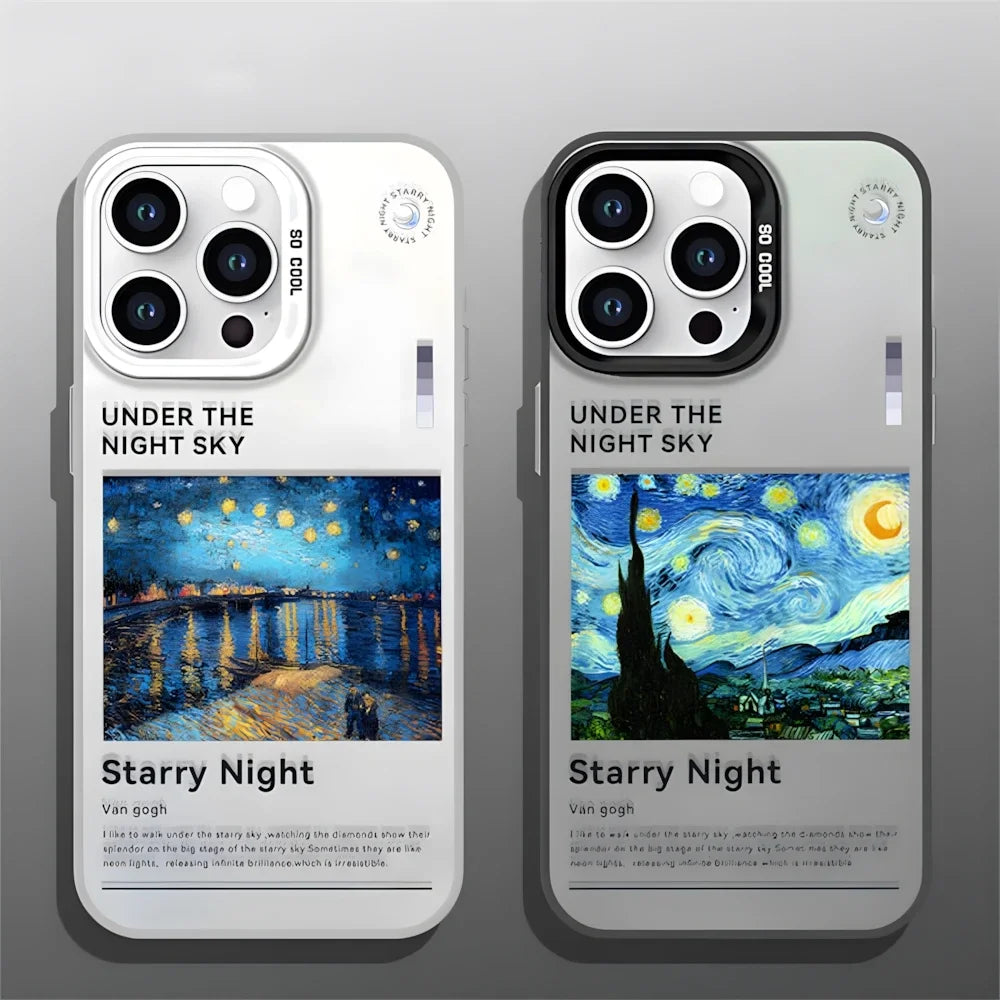 Van Gogh Starry Night Matching Case for iPhone 16 15 11 12 13 14 Pro Max XR 8 Plus Dual Layer Hard IMD Plastic Cover for Couple