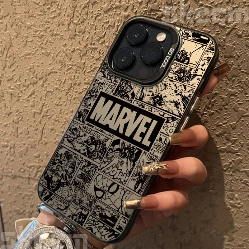 Marvel Logo Phone Case for iPhone 16 Pro Max 14 15 11 12 13 7 8 Plus XR X XS Spiderman Ironman Shockproof IMD Hard Cover