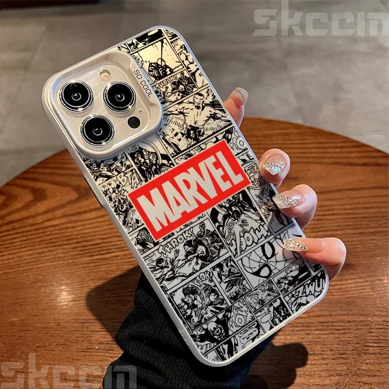 Marvel Logo Phone Case for iPhone 16 Pro Max 14 15 11 12 13 7 8 Plus XR X XS Spiderman Ironman Shockproof IMD Hard Cover