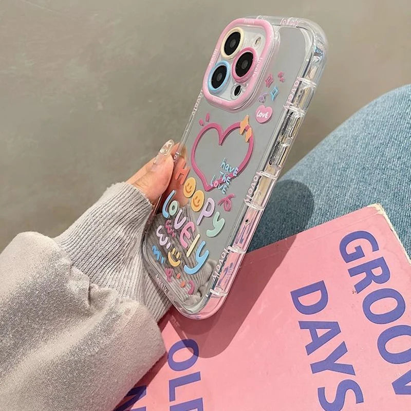 Hot Love Heart Air Cushion Mirror Phone Case For iPhone 16 15 14 13 Pro Max 13 12 11 Pro X XR XS MAX 7 8 Plus Girl Cover Y2k