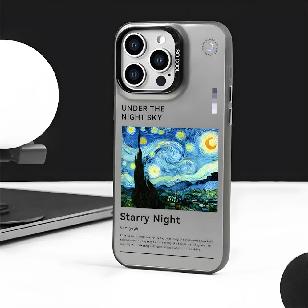 Van Gogh Starry Night Matching Case for iPhone 16 15 11 12 13 14 Pro Max XR 8 Plus Dual Layer Hard IMD Plastic Cover for Couple