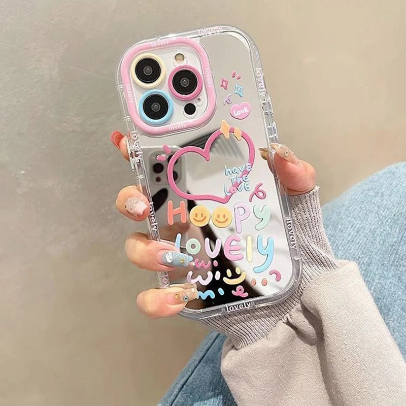 Hot Love Heart Air Cushion Mirror Phone Case For iPhone 16 15 14 13 Pro Max 13 12 11 Pro X XR XS MAX 7 8 Plus Girl Cover Y2k