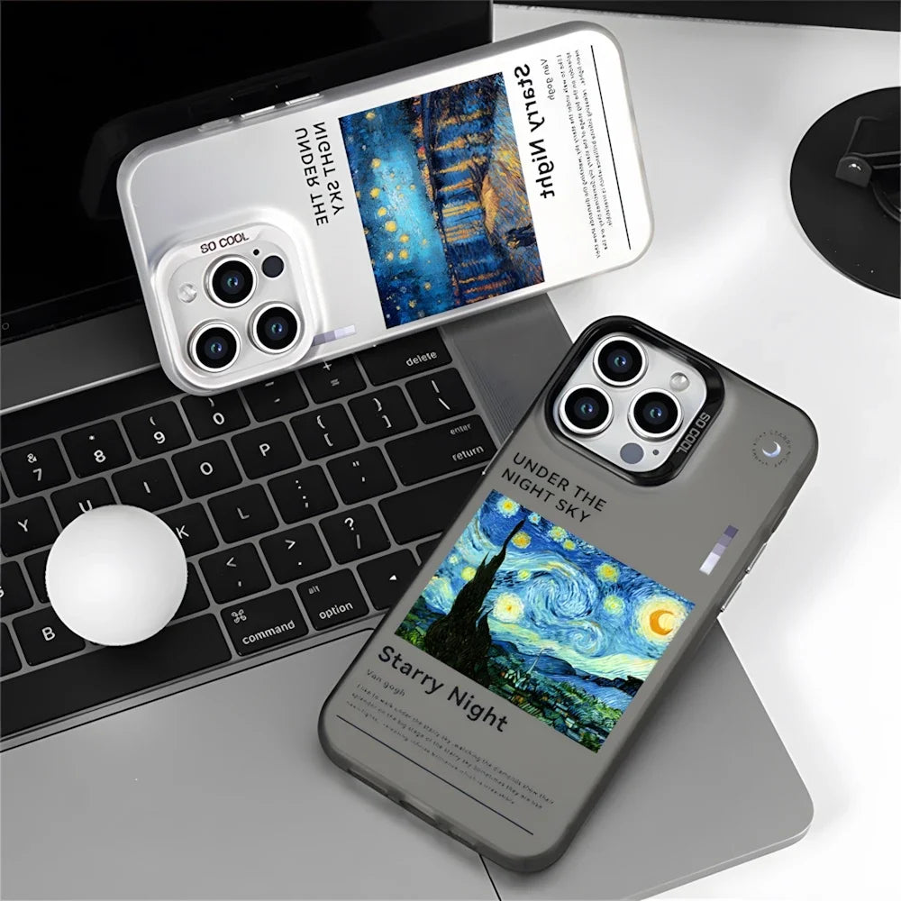 Van Gogh Starry Night Matching Case for iPhone 16 15 11 12 13 14 Pro Max XR 8 Plus Dual Layer Hard IMD Plastic Cover for Couple