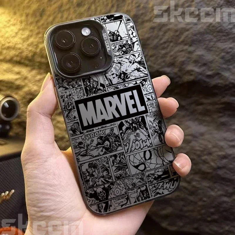 Marvel Logo Phone Case for iPhone 16 Pro Max 14 15 11 12 13 7 8 Plus XR X XS Spiderman Ironman Shockproof IMD Hard Cover