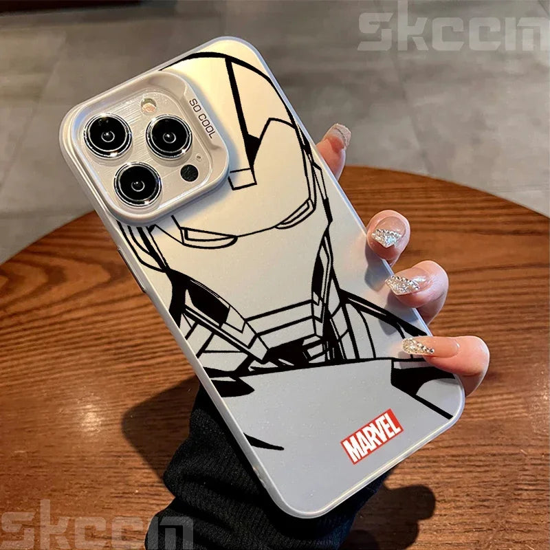 Marvel Logo Phone Case for iPhone 16 Pro Max 14 15 11 12 13 7 8 Plus XR X XS Spiderman Ironman Shockproof IMD Hard Cover