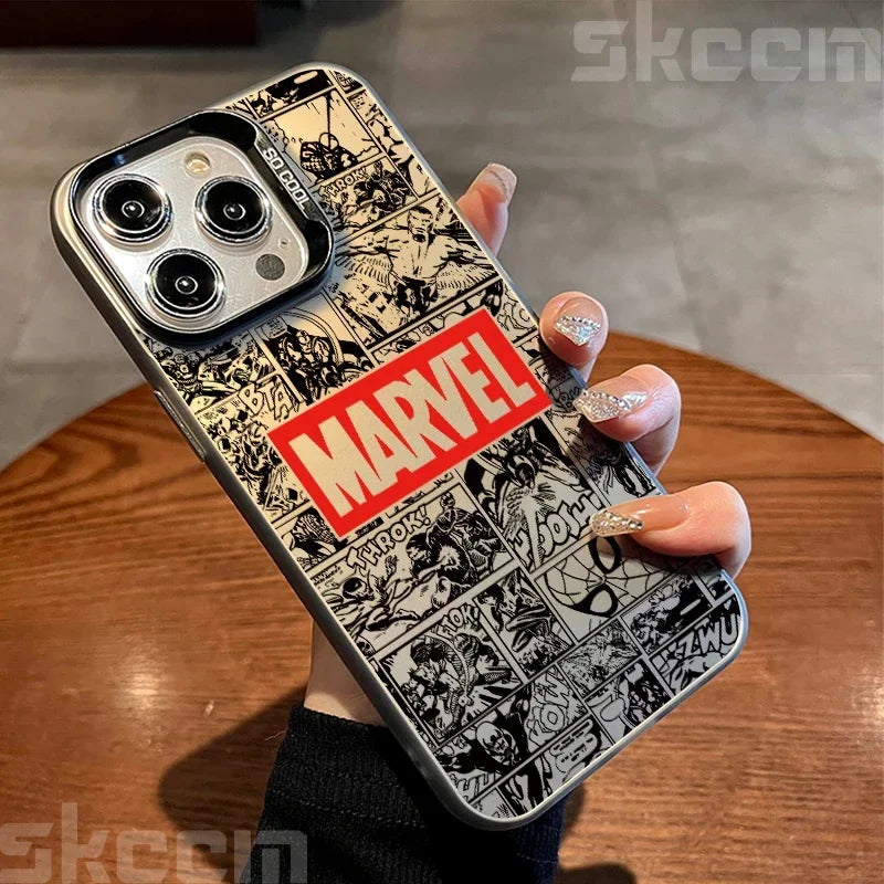 Marvel Logo Phone Case for iPhone 16 Pro Max 14 15 11 12 13 7 8 Plus XR X XS Spiderman Ironman Shockproof IMD Hard Cover