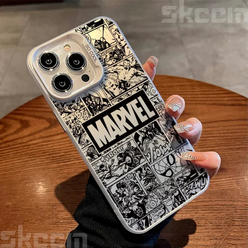 Marvel Logo Phone Case for iPhone 16 Pro Max 14 15 11 12 13 7 8 Plus XR X XS Spiderman Ironman Shockproof IMD Hard Cover