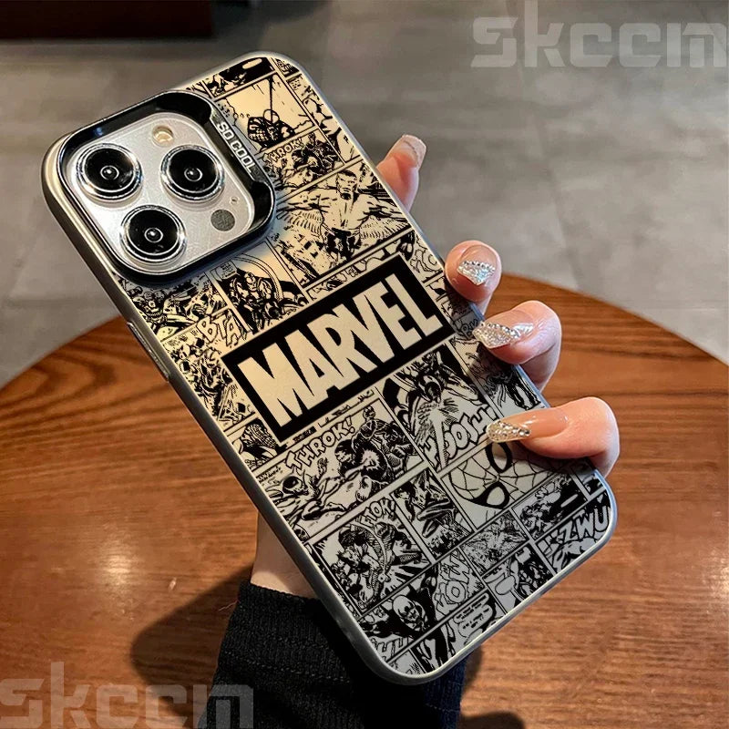 Marvel Logo Phone Case for iPhone 16 Pro Max 14 15 11 12 13 7 8 Plus XR X XS Spiderman Ironman Shockproof IMD Hard Cover