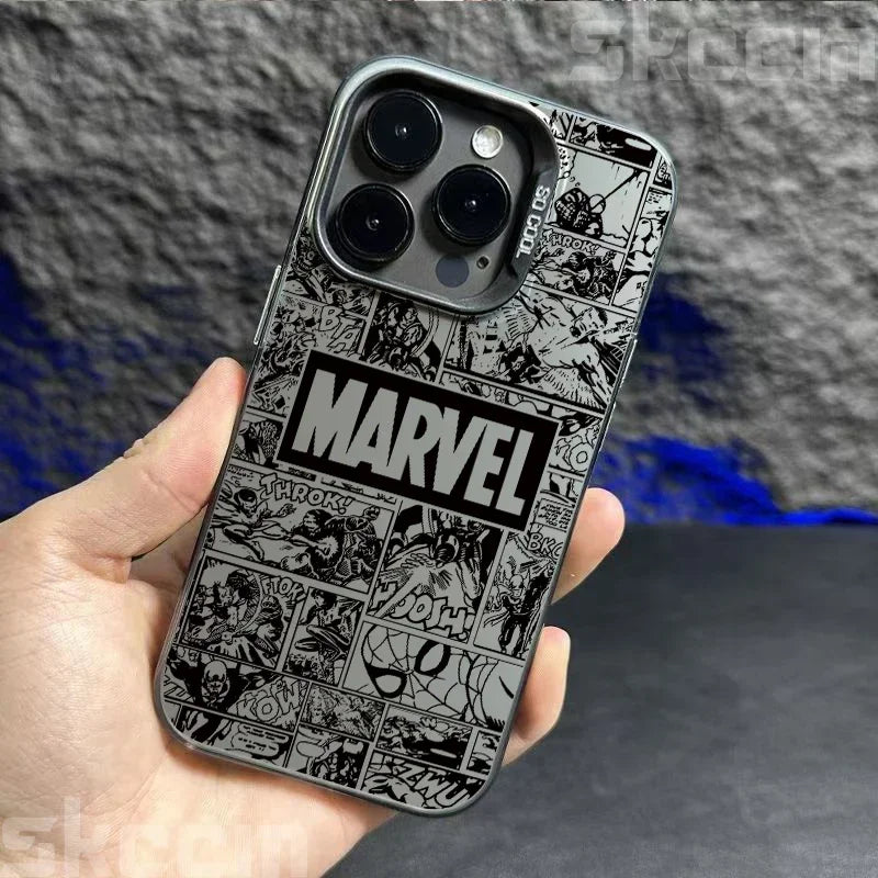 Marvel Logo Phone Case for iPhone 16 Pro Max 14 15 11 12 13 7 8 Plus XR X XS Spiderman Ironman Shockproof IMD Hard Cover